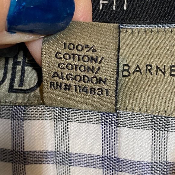 JHane Barnes JHB Men's button up cotton gray blue white shirt plaid slim fit L - Picture 6 of 13